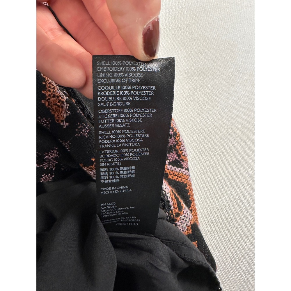 Anthropologie Embroidered Cross Stitch Floral Midi Dress Black Small Lace Trim - Picture 10 of 14